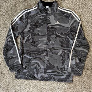 Adidas Jacket Youth XL 18/20 Gray Black White Zip Up Track Top Athletic Stripes